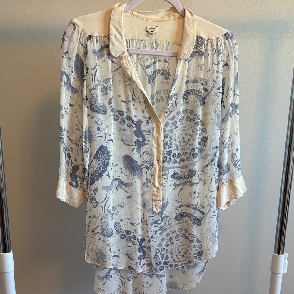 Wilfred Silk Cream and Blue Floral Blouse